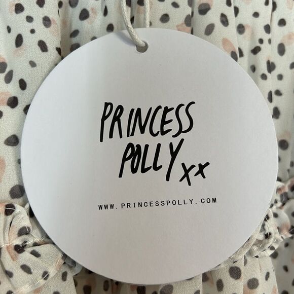 PRINCESS POLLY Size 0 NWT Rasmus Mini Skirt White Gray Peach Ruffle Tiered Linen - Picture 5 of 10